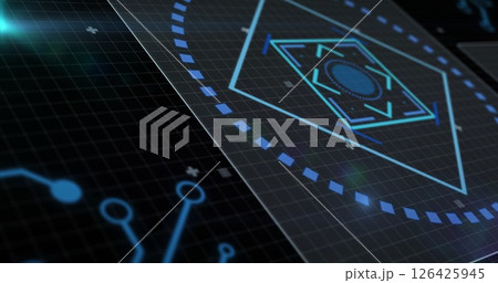Image of circuit board and data processing over dark background Image of circuit board and data processing over dark background 126425945