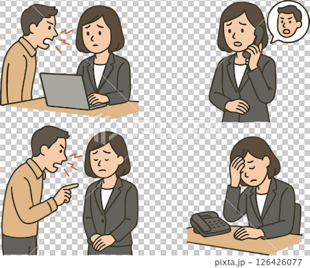 Assortment of office ladies handling complaints 126426077