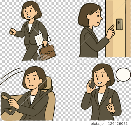 Illustration of a woman in a suit making sales calls 126426081