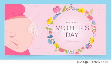 Mother Day card featuring an expectant mother and floral accents. Vector illustration Mother Day card featuring an expectant mother and floral accents. Vector illustration 126426350