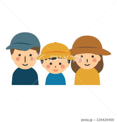 帽子をかぶって笑顔の親子のイラスト 帽子をかぶって笑顔の親子のイラスト 126426400