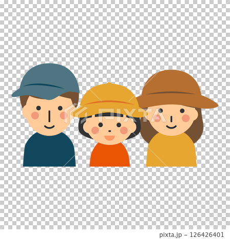 父母和孩子戴著帽子微笑的插圖 126426401