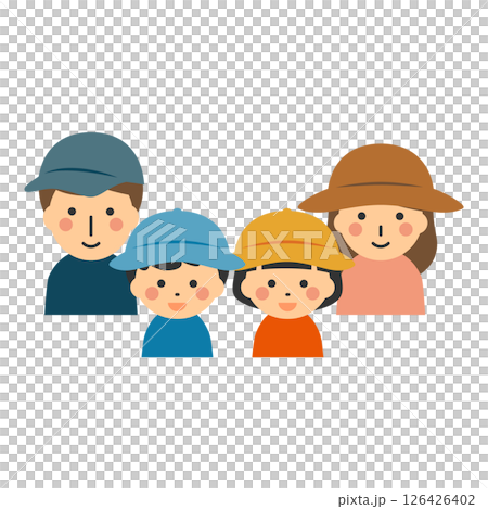 帽子をかぶって笑顔の親子のイラスト 126426402