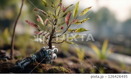 Robotic Hand Nurturing a Sapling 126426495