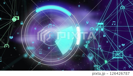 Image of network of connections and data processing connections over scope Image of network of connections and data processing connections over scope 126426787