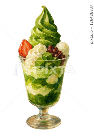 水彩画で描くスペシャル宇治抹茶パフェ 126426837