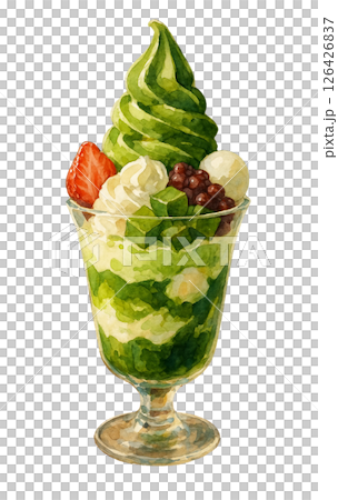 水彩画で描くスペシャル宇治抹茶パフェ 126426837