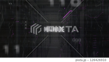 Image of malware text and data processing over computer servers 126426910