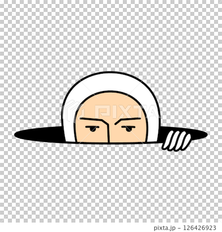 一個穿著白色緊身衣的人從洞裡探出來 一個穿著白色緊身衣的人從洞裡探出來 126426923