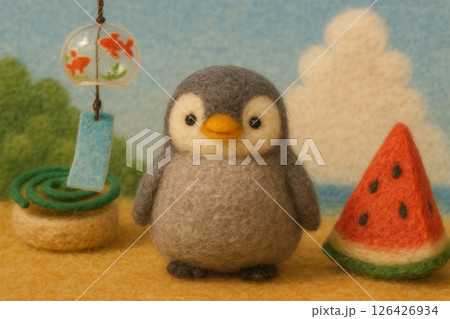 ペンギン×日本の夏×羊毛フェルト ペンギン×日本の夏×羊毛フェルト 126426934