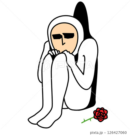 落ち込む白い全身タイツの人 126427060