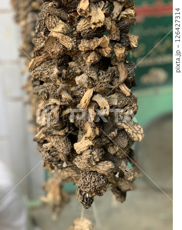 dried mshrooms morchella at the bazar dried mshrooms morchella at the bazar 126427314