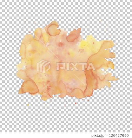 Hand-painted watercolor background in vibrant yellow-orange tones with subtle red accents and a soft organic texture. Abstract stains, splashes, and brush marks ideal for natural, eco-friendly design 126427999