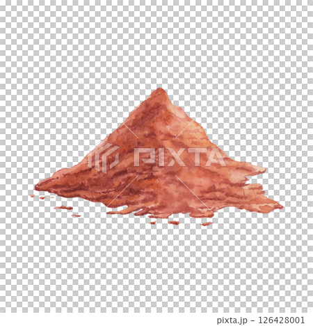 Watercolor illustration of a pile of red chili powder isolated on a white background. Perfect for spice, seasoning, paprika, and culinary themes. Hand-drawn food art for kitchen, packaging design 126428001