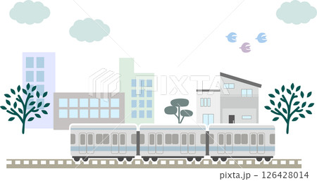 電車が走る街並みのイラスト素材 126428014