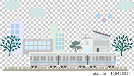 電車が走る街並みのイラスト素材 126428014