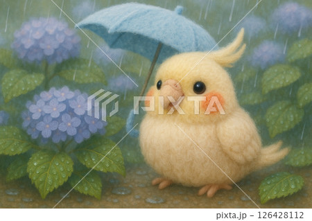 羊毛フェルト×オカメインコ×梅雨 126428112