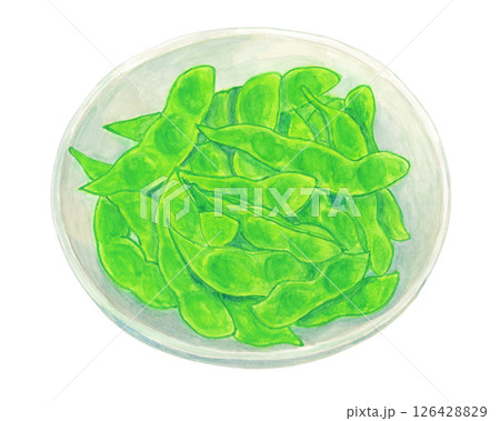 お皿に盛った枝豆のアナログ水彩イラスト素材 126428829