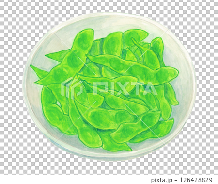 お皿に盛った枝豆のアナログ水彩イラスト素材 126428829