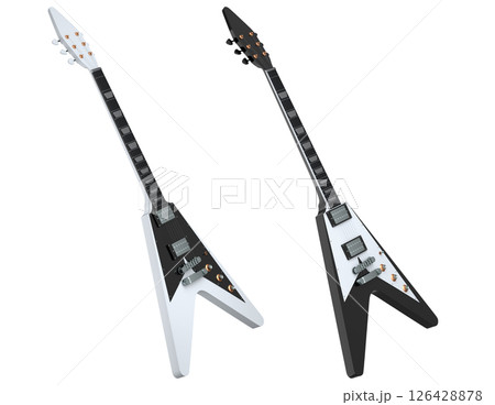 Set of electric acoustic guitar isolated on white transparent background. 126428878