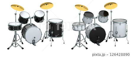 Set of realistic drums with metal cymbals or drumset on white background Set of realistic drums with metal cymbals or drumset on white background 126428890