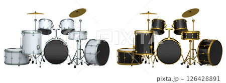 Set of realistic drums with metal cymbals or drumset on white background 126428891