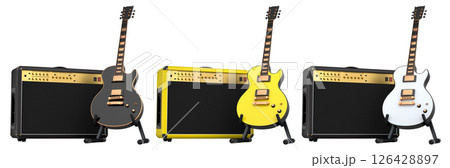Set of amplifier with acoustic guitar isolated on white background. Set of amplifier with acoustic guitar isolated on white background. 126428897