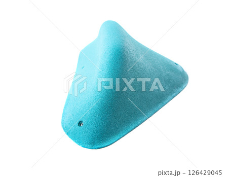 Blue climbing hold with smooth rounded edges isolated on white background. Oval shape for hand or foot grip on climbing walls. Ideal for sports store or catalog. Blue climbing hold with smooth rounded edges isolated on white background. Oval shape for hand or foot grip on climbing walls. Ideal for sports store or catalog. 126429045