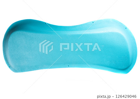 Blue oval climbing hold with rough texture isolated on white background. Essential rock climbing equipment for training and indoor walls. Shop or catalog use. 126429046