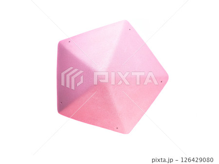 Pink pentagon-shaped climbing hold with rough texture isolated on white background. Used as hand or foot grip for climbing walls. Perfect for catalog or shop. Pink pentagon-shaped climbing hold with rough texture isolated on white background. Used as hand or foot grip for climbing walls. Perfect for catalog or shop. 126429080