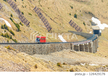 Red funicular to Niesen mountain in Switzerland 126429176