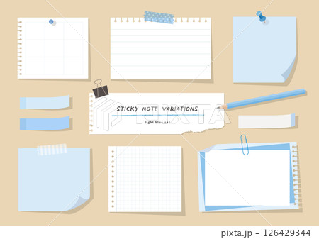 ノート、メモ、付箋の素材セット  126429344