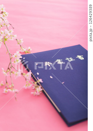 卒業証書と桜 126429389