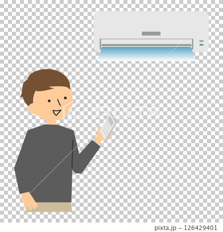 Illustration of a man using an air conditioner 126429401