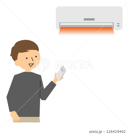 エアコンの暖房を使う男性のイラスト エアコンの暖房を使う男性のイラスト 126429402