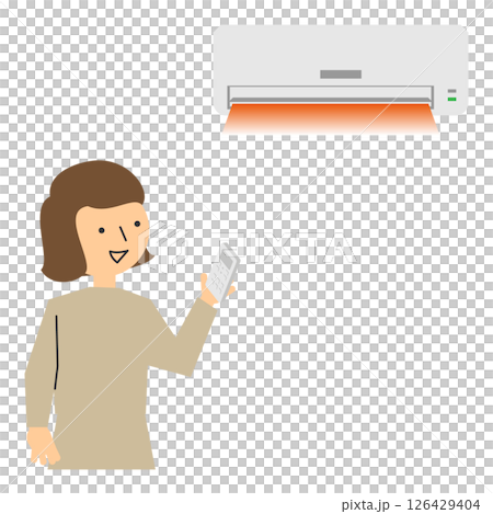 Illustration of a woman using an air conditioner for heating 126429404