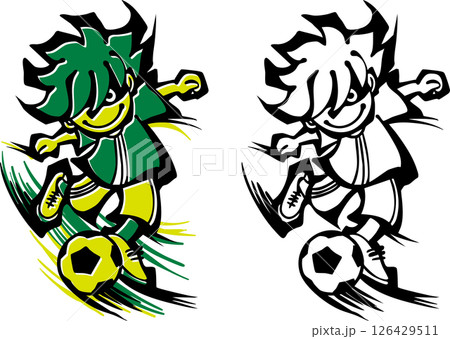 サッカーイラスト＜少年・子供・緑＞ 126429511