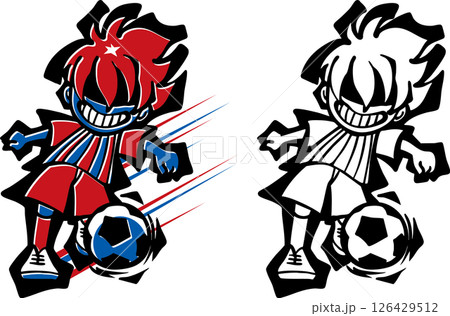 サッカーイラスト＜少年・子供・赤＆青＞ 126429512