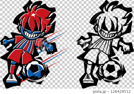 サッカーイラスト＜少年・子供・赤＆青＞ 126429512