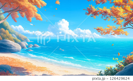 秋の海岸の風景、アニメ風 126429624