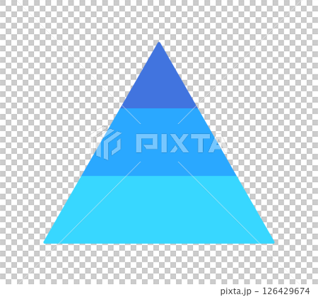 Triangular shape divided into three - simple 3 color infographic template with pyramid shape Triangular shape divided into three - simple 3 color infographic template with pyramid shape 126429674