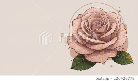 金色のアクセントが施された柔らかなピンク色のバラ 126429779