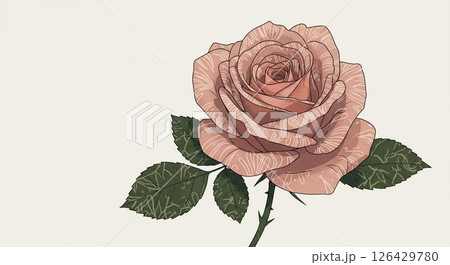 繊細なデザインが施された美しいバラと背景は淡いクリーム色 繊細なデザインが施された美しいバラと背景は淡いクリーム色 126429780