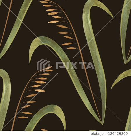 Textile seamless floral pattern with wild grasses and cereals. Design for kitchen home textiles, tablecloths, curtains, bed linen, dress fabrics, wrapping paper. Textile seamless floral pattern with wild grasses and cereals. Design for kitchen home textiles, tablecloths, curtains, bed linen, dress fabrics, wrapping paper. 126429809