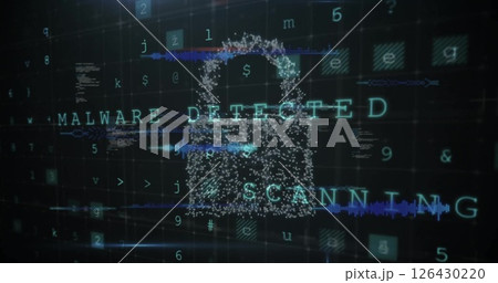 Image of padlock icon and data processing on black background 126430220