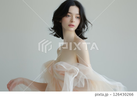 日本人ヘアメイクスタイルの美肌エレガンス美人女性像を生成AIで表現(横写真) 日本人ヘアメイクスタイルの美肌エレガンス美人女性像を生成AIで表現(横写真) 126430266