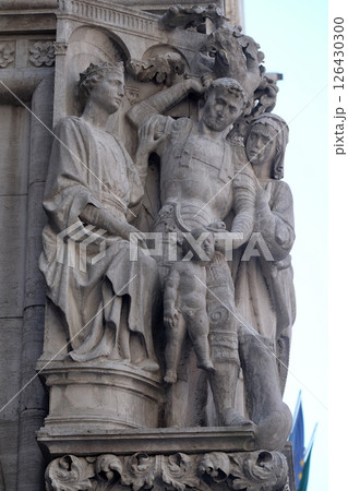 Judgment of Solomon, detail of the Doge Palace, St. Mark Square, Venice, Italy 126430300