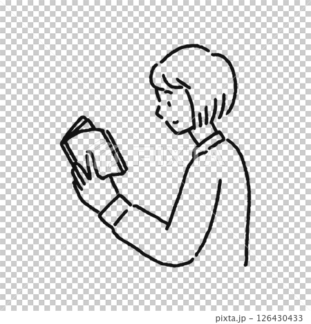 女人在看書線條畫 126430433