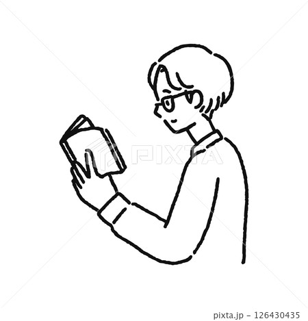 本を読む男性　線画 126430435