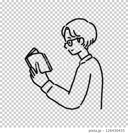 本を読む男性　線画 126430435